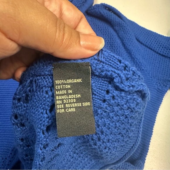 DG2 by Diane Gilman Vibrant Blue Knit Organic Cotton button Sweater - Picture 7 of 8